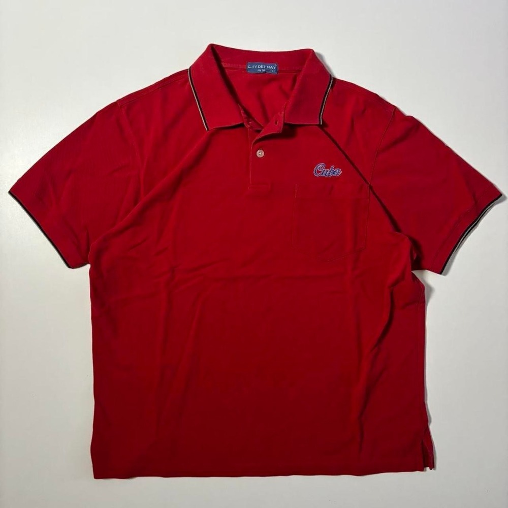 Red Cuba Embroidered Polo Shirt - Large